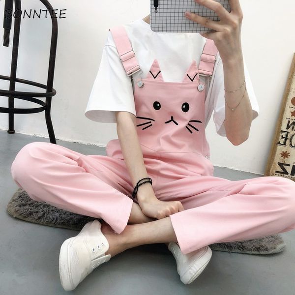 

jumpsuits women kawaii cartoon loose overall slouchy trousers student daily chic leisure fashion oversize all-match cute womens, Black;white