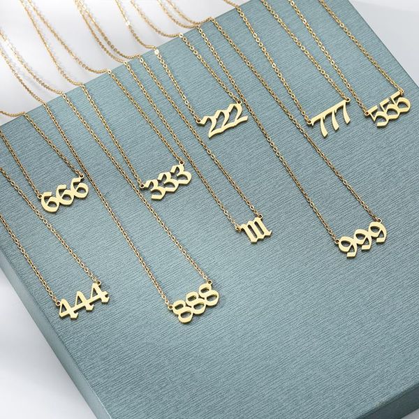 

pendant necklaces 111 222 333 444 555 777 888 999 666 devil necklace stainless steel angel number charms minimalist jewelry, Silver