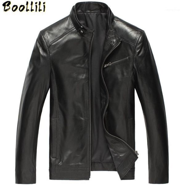 

men's leather & faux boollili genuine jacket men sheepskin coat motorcycle jackets winter chaqueta cuero hombre, Black