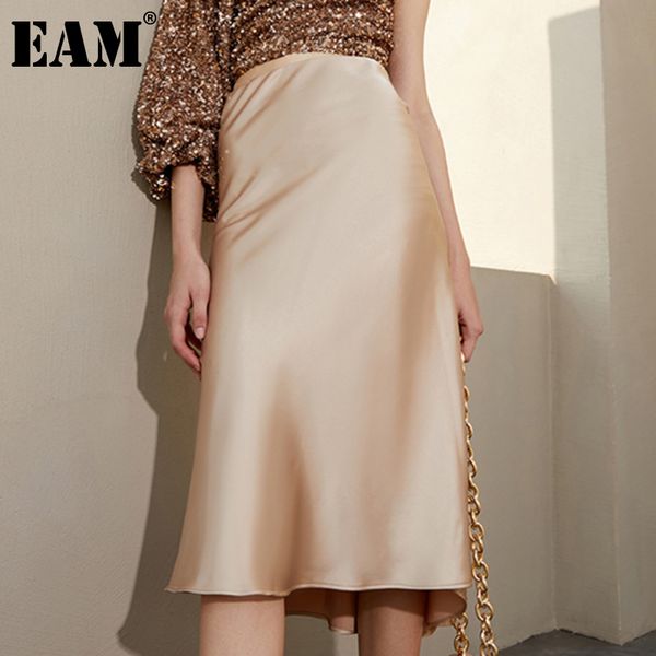 

[eam] high waist champagne solid satin color long temperament half-body skirt women fashion spring autumn 1dd6187 21512, Black