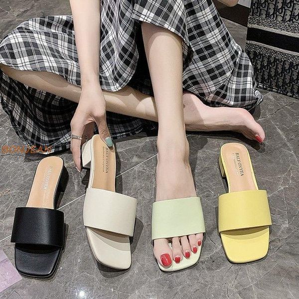 

slippers 2021 summer women's fashionable fish mouth square ladies solid color comfortable outdoor shoes, Black