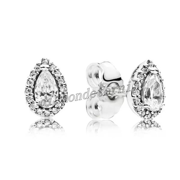 

cz diamond stud earrings for women luxury jewelry with box for woman 925 sterling silver tear drop wedding earring set, Golden;silver
