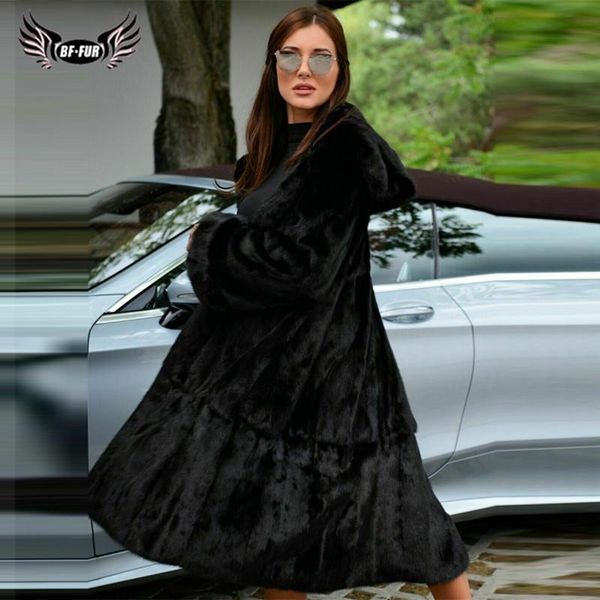 

women's fur & faux bffur women real coats winter outwear 2021 trendy woman whole skin genuine mink coat lapel collar luxury overcoats, Black