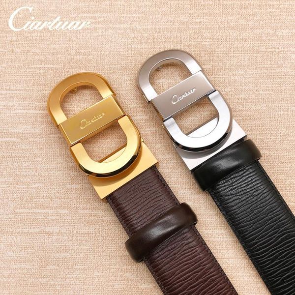 

design 3.8cm ciartuar belt men women genuine leather first layer luxry gold sliver buckle belts, Black;brown