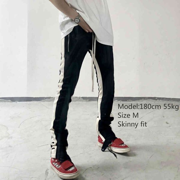 

capris ny track pants snap&zipper ankles drawstring jogger streetwear, Black