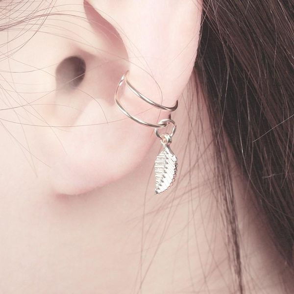 

clip-on & screw back no piercing-clip hollow out u pattern statement jewelry 3 colors fashion simple leaf ear clip, Silver