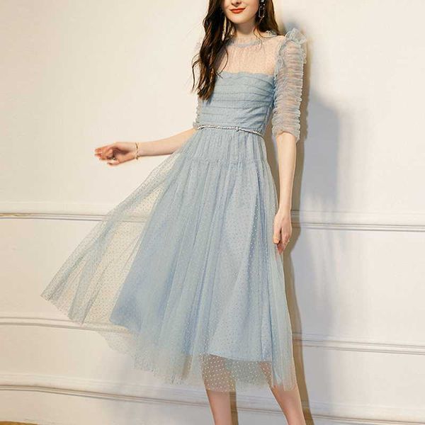 

french style sweet fresh mesh dresses for women fashion office lady elegant vestido feminino spring summer 210525, Black;gray