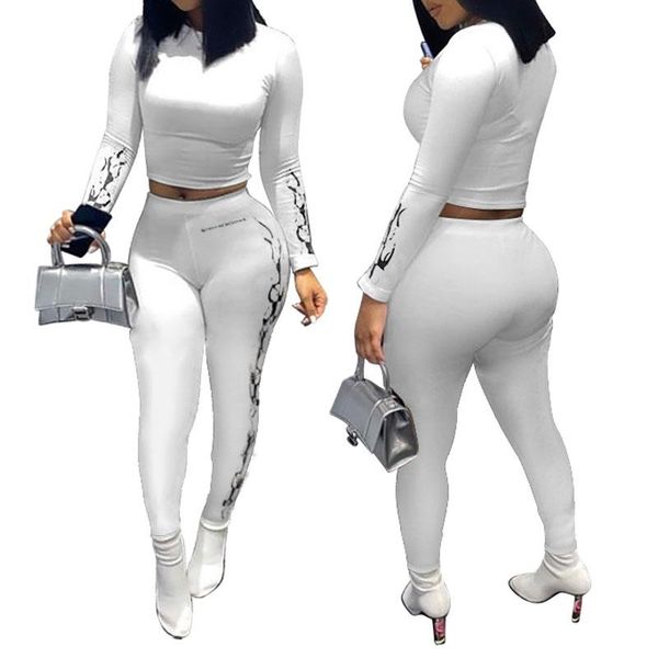 

women's tracksuits autumn winter two 2 piece sets long sleeve crop skinny pants sportsuits bodycon outfits women streetwear, Gray