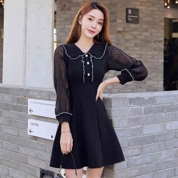 

springautumn women's dress french stitching long-sleeved waist slimming short female es ll867 210506, Black;gray