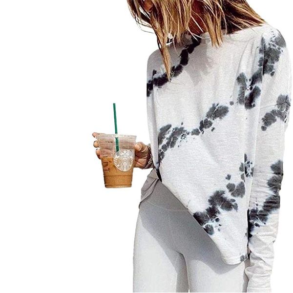 

women's t-shirt round neck printed loose long-sleeved women, White