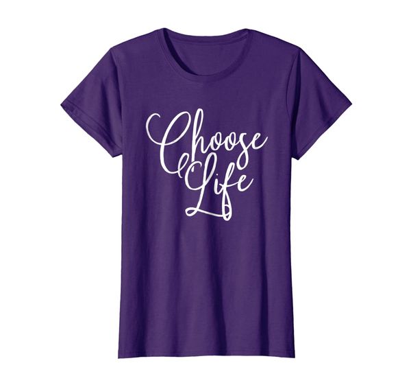 

womens choose life t-shirt script lettering, White;black