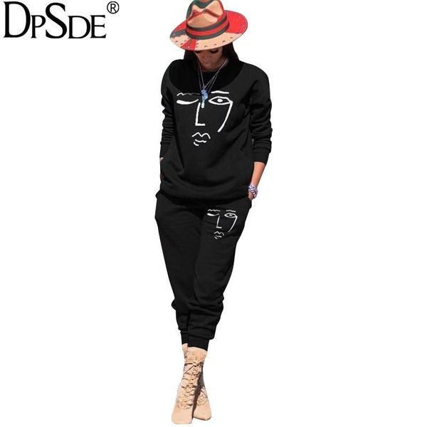 

two piece dress spring women 2021 casual hip hop style long sleeve round neck elastic pockets pants printed sets, White