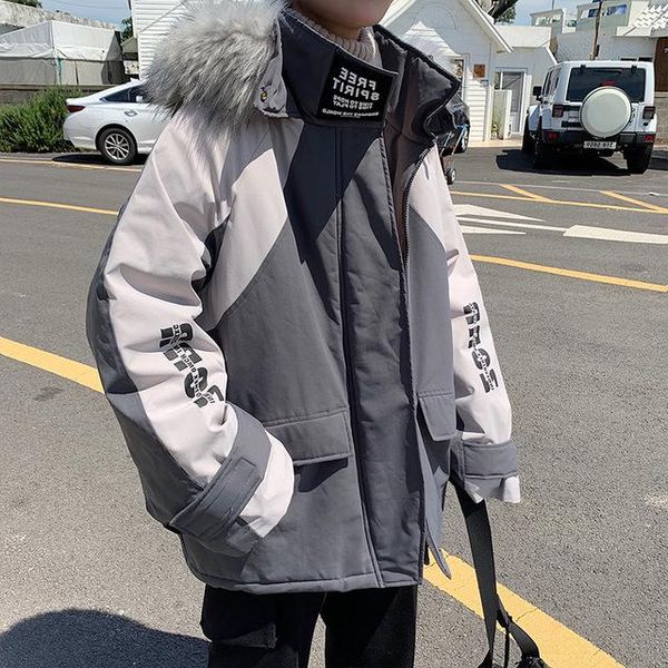 

cargo parka coat homme winter jassen outerwear fur hooded fourrure manteau down jacket doudoune, Black