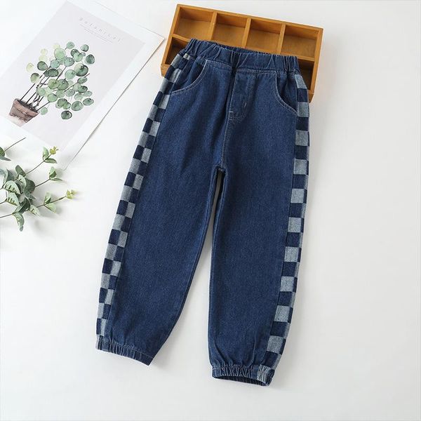 

jeans autumn boys' korean casual fashion street style panel dark blue enzyme washwide leg youth children's pants 2021
