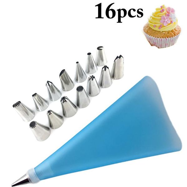 

baking & pastry tools 16pcs cake decorating kit reusable assorted stainless steel icing tip bag nozzles diy tool for home
