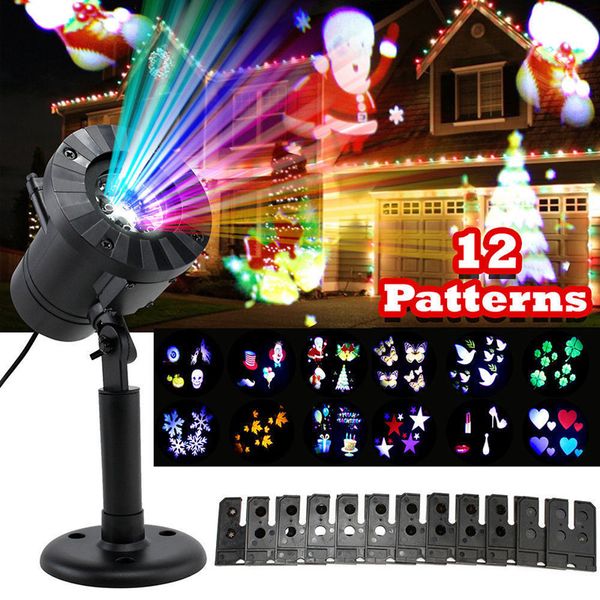 12 Muster LED-Projektor-Effektlampe, Weihnachten, Schneeflocke, Herz, Geburtstag, Hochzeit, Party, LEDs, Projektionslicht, Zuhause, Weihnachten, Halloween, Dekoration