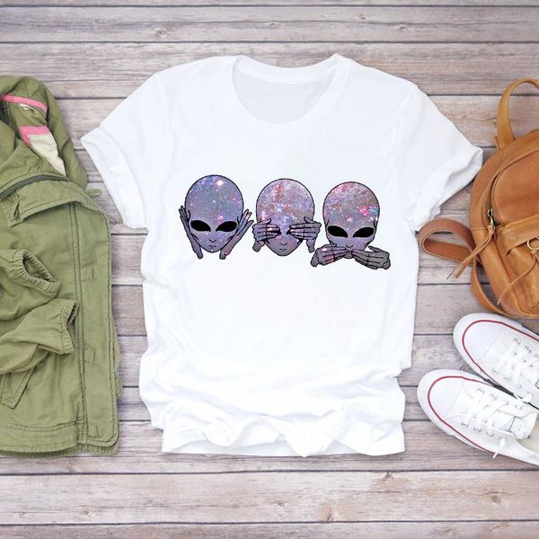

women's t-shirt women 2021 cartoon alien funny love printing kawaii print summer shirt t-shirts t stylish ladies womens tee, White