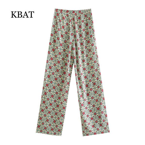 

women's pants & capris kbat 2021 summer print high waisted trousers vintage loose wide leg woman chic elastic waist pant suits, Black;white