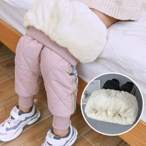 

trousers children winter warm thick kids sport casual elastic waist pants wide girls fashion plus velvet teens harem snow, Blue