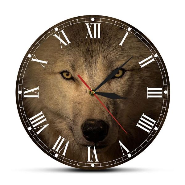 

spiritual animal wall art home decor grey wolf decorative clock wildlife head living room silent movement watch clocks