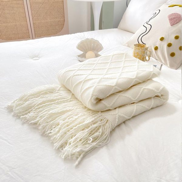 

blankets nordic soft knitted wearable yarn blanket travel 2 sizes sofa white