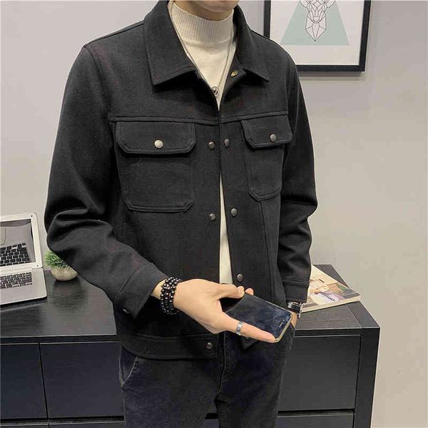 

jackets mode 2021 autumn thick men's casual simple solid clothing fine turn down collar coats streetwear 3xl-m ydwu, Black;brown