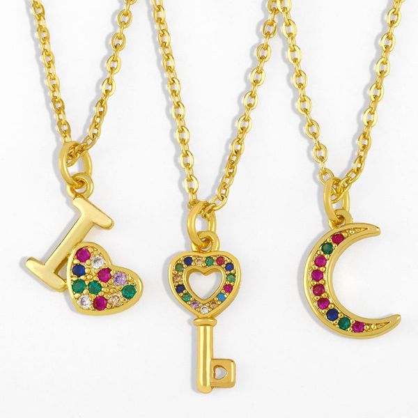 

pendant necklaces flola multicolor small moon crescent necklace for women gold chain crystal key love heart zircon jewelry nkes39, Silver