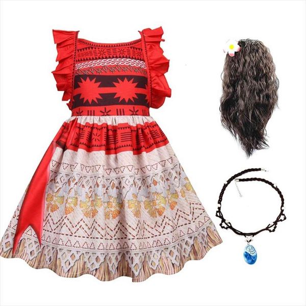 

halloween up party moana costume girl dresses little summer princess fancy clothes children vaiana outfit for 3 6 8 10, Red;yellow
