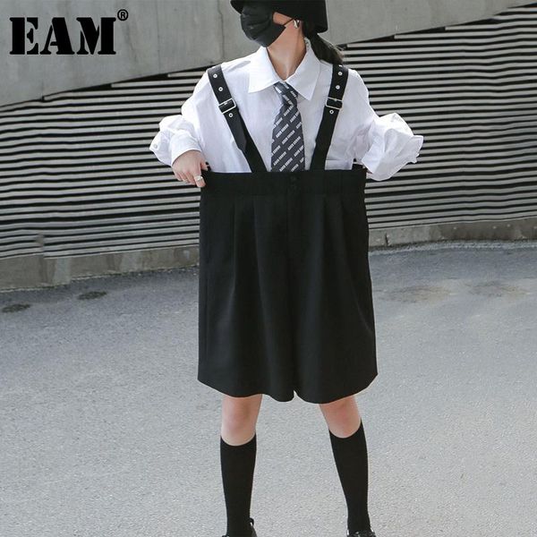 

women's shorts [eam] women black pleated strapless wide leg high waist loose fit trousers fashion tide spring summer 2021 1t987, White;black