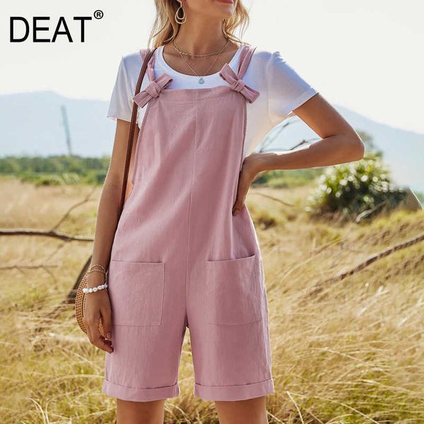 

[deat] women loose bow solid color sleeveless high waist sling simple jumpsuit summer fashion 13d102 210527, Black;white