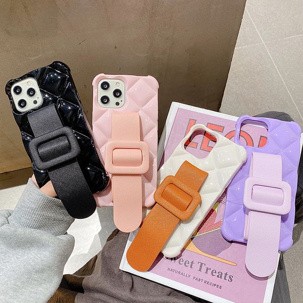 Candy Color Wristband решетка Телефон чехлы роскошный дизайн задняя крышка для iPhone 12 Mini 11 Pro XS MAX XR X 6 6S 7 8 плюс девушка женский стиль