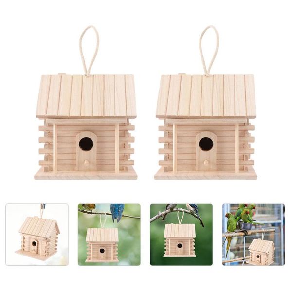 

bird cages 2pcs creative wood bird's nest artificial birds house home gardening decoration
