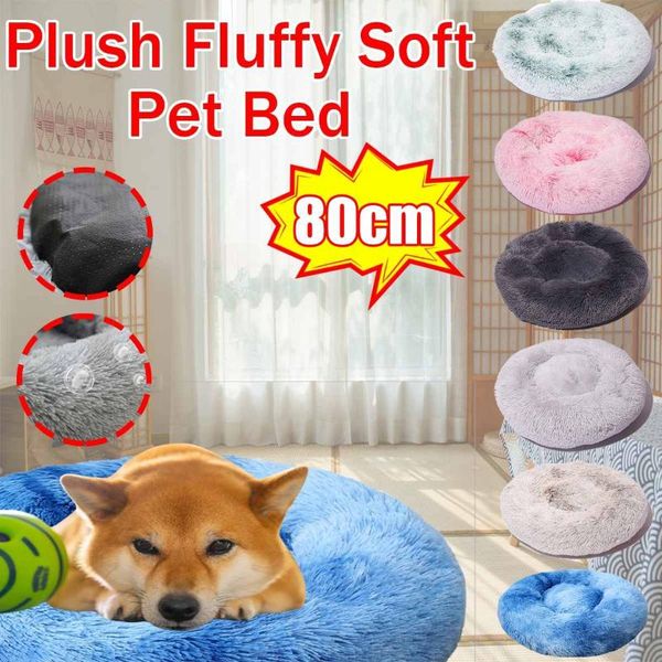 

kennels & pens 80cm plush fluffy soft pet bed mat round cushion for cats dogs calming product accessories