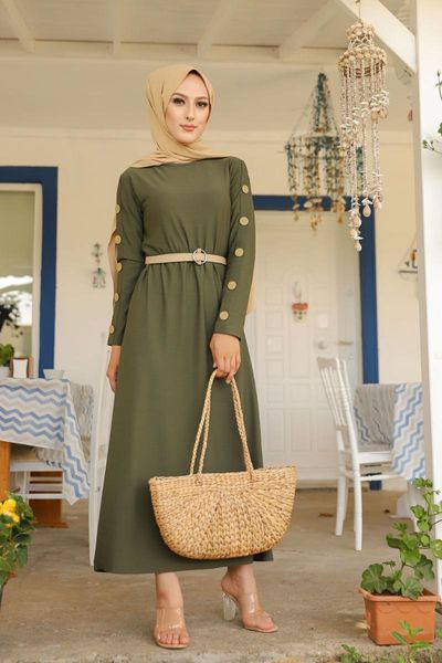 

muslim dress button detail code 2021 turkish gown hijab summer ethnic clothing, Red