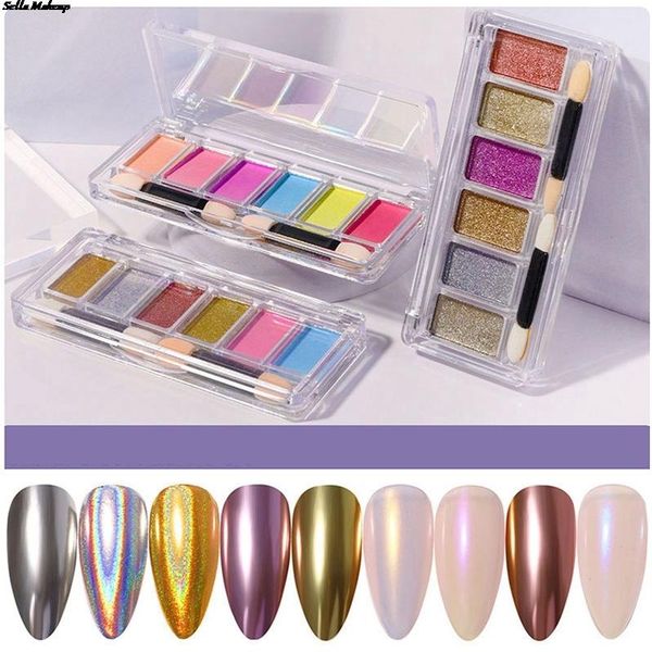 

nail glitter 7 color art solid magic mirror powder holographic laser chrome pigments dust gel decorations manicure tool, Silver;gold