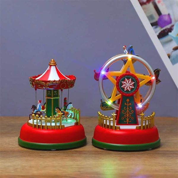 Navidad Decor Christmas Villaggio di Natale Glowing Music House Carosello Ferris Wheel Tree Decoration Ornaments Regali per bambini 211018