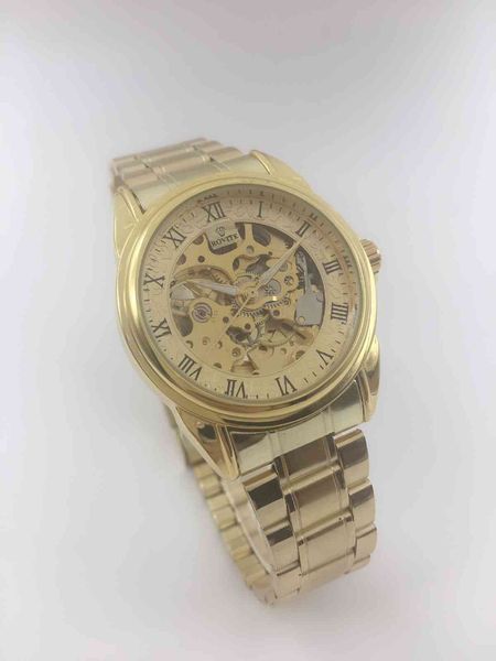 

longfangqin water mechanical watch business men's steel band watch double side hollow through bottom, Slivery;brown