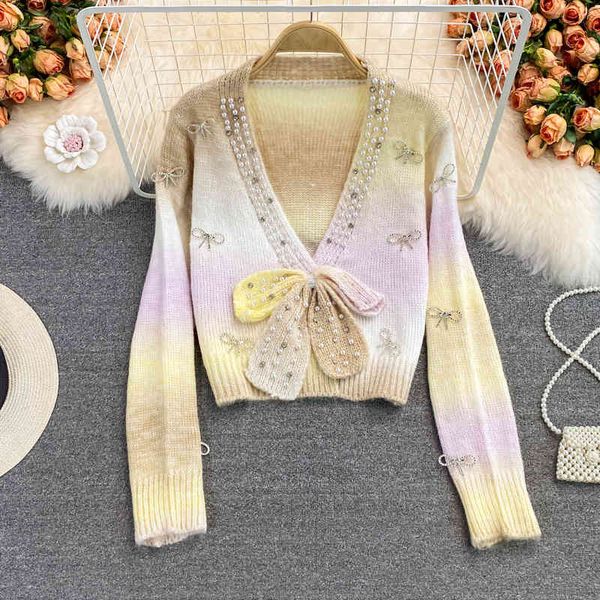 

women's sweaters fall winter metal arches pearl beads long sleeve knit sweater short woman's chic girl's shirt deep v-neck pu, White;black