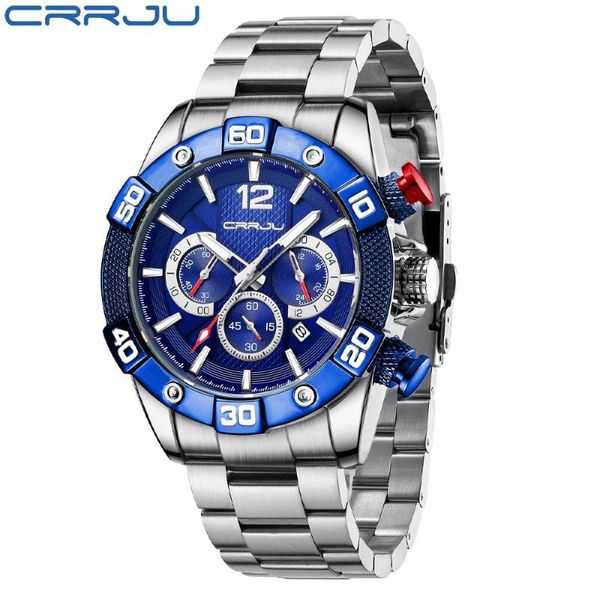 

wristwatches crrju watch men big dial waterproof business wrist relogio masculino 2021, Slivery;brown