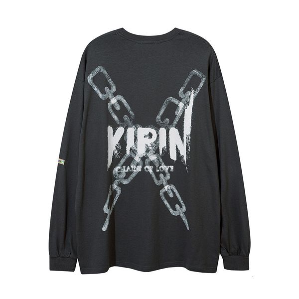 

chaopai high street printed long sleeve pullover men's large round neck sweater dark rap hip hop thin top, Black