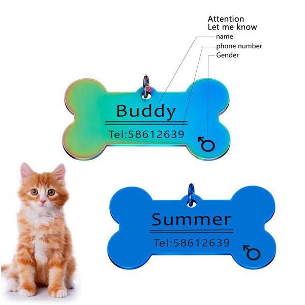 

dog tag,id card colorful engraved cat pet id tag anti-lost collar charm name bone necklace puppy accessory