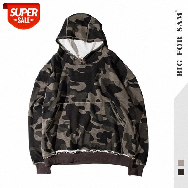 

men's distressed camouflage hooded pullover sweater #mh1j, Black