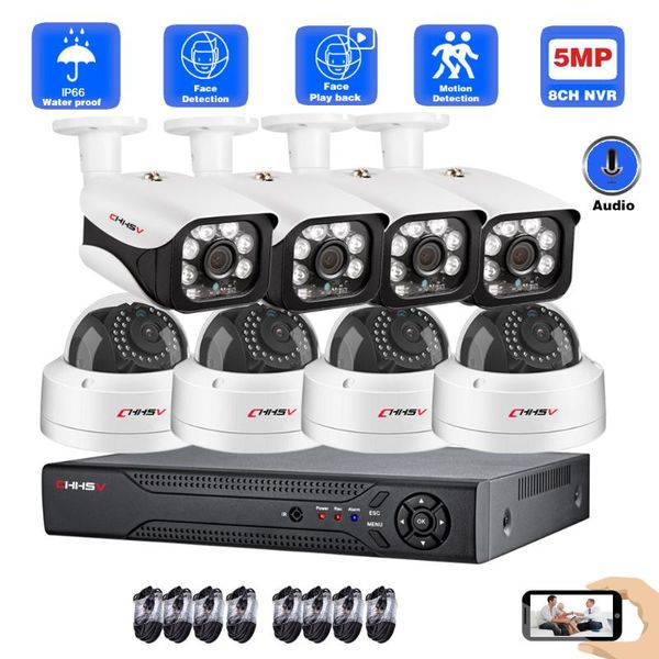 

wireless camera kits h.265 8ch 5mp poe cctv security system kit audio outdoor ip66 waterproof ip p2p video surveillance set