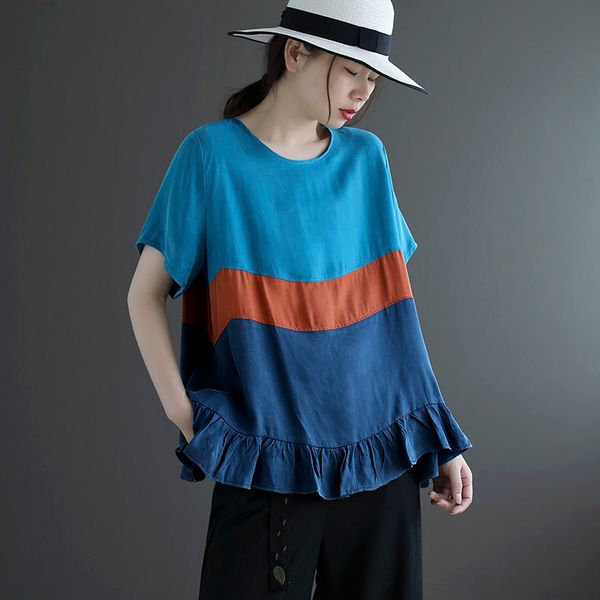 

t shirts 100% cotton loose t-shirt summer arts style women short sleeve o-neck tee shirt femme patchwork casual plus size m54 ulri, White