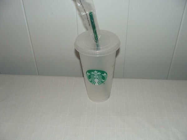 

starbucks frosted plastic cold cup w/ straw 24 oz mermaid log new