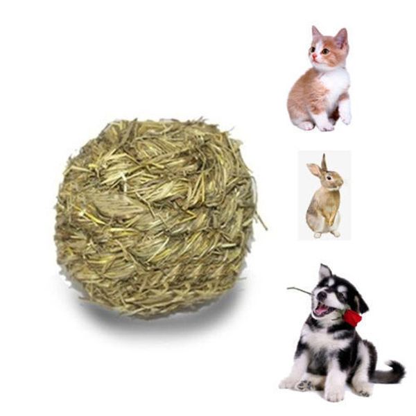 

1pc 10cm pet chew toy natural grass ball with bell for hamster guinea pig cat toys
