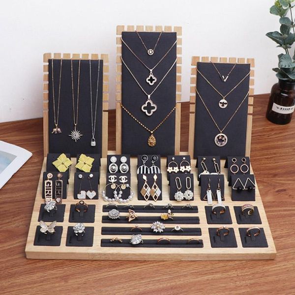 

jewelry pouches, bags bamboo earrings necklaces display stand pendant hanger counter women shooting live jewellery props, Pink;blue