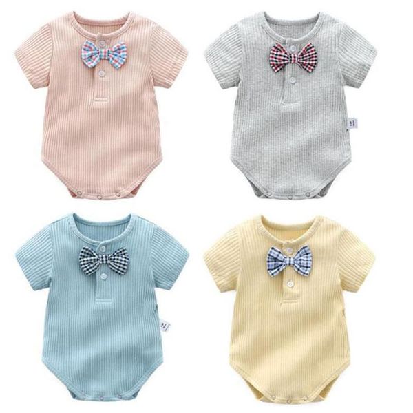 

summer baby rompers infant boy girl cotton clothes short sleeve candy color, Blue