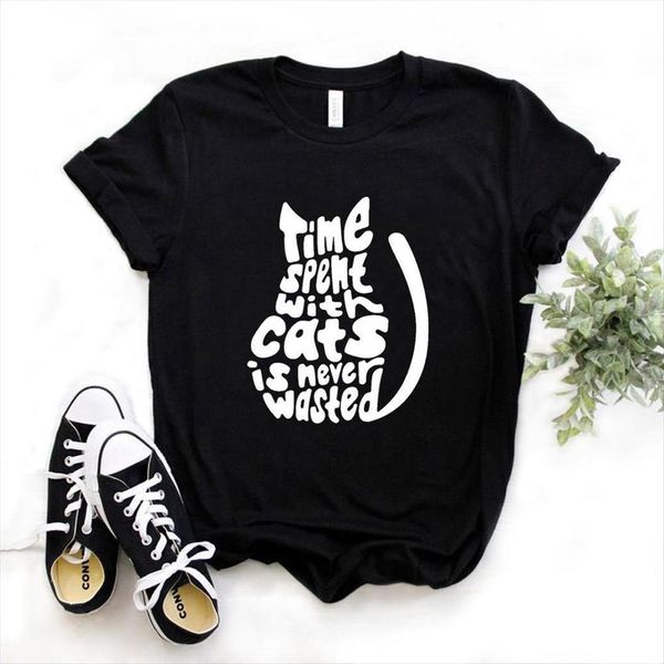 

letters cat print womens short sleeve o neck loose ladies causal tee, White