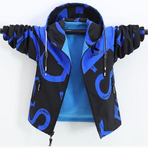 

jackets autumn 3-13yrs boys' jacket 2021 children's outwear spring hooded print zipper double-sided wear plush coat for kids windb, Blue;gray